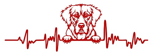 Aufkleber Herzschlag Tiere Breite 27cm Lifeline Heartbeat Deko Sticker Selbstklebend für Auto Kühlschrank Laptop Autoaufkleber K150 (Karminrot, 12 Golden Retriever)