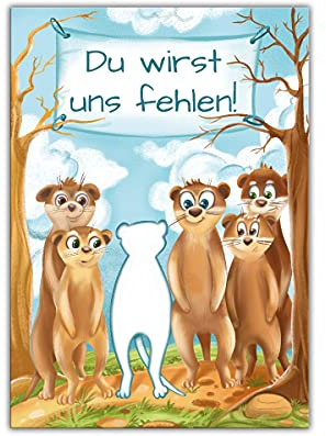 Abschiedskarte für Kollegen mit Umschlag in XXL-Format A4 lustige Klappkarte für Jobwechsel Kündigung lustige Erdmännchen