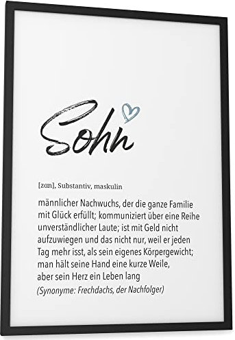 Papierschmiede® Herz Definition: Sohn, DIN A3 (ca. 30x42 cm), Poster für Wohnzimmer, Schlafzimmer, Wandbild Wanddeko Geburt Geschenk Geburtstag - ohne Rahmen