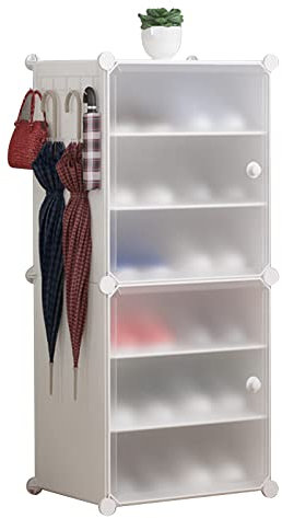 Vinteky Estantería por Módulos, Organizador de Zapatos, Zapatero en Torre DIY con Puerta, Estantes de Zapatos Botas para Baño Habitación Salón (1 * 6 Tier, Blanco)