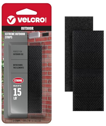 VELCRO Brand Chiusure con spessore industriale, condizioni climatiche estreme all'aperto, resistenti fino a 6,8 kg, 10,2 x 5,1 cm, set da 3 pezzi, nero