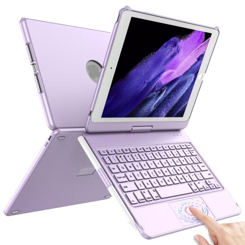 TQQ Touch for iPad 9th Generation Case with Keyboard (10.2, 2021) | Multi-Touch Trackpad, 360° Rotatable Keyboard case for iPad 8th Gen (2020), 7th Gen (2019), with Pencil Holder (Purple)