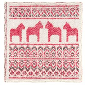 ÖJBRO VANTFABRIK Sitzkissen Sitzunterlage Auflage gewebt faltbar 43x43 cm Sitz-Matte Schaf-Wolle Sitzpolster Dalapferd rot/beige/schwarz