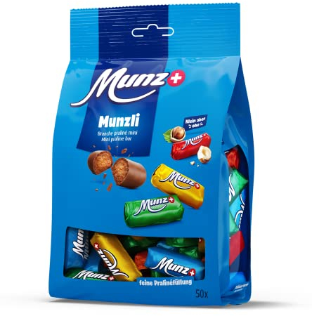 MUNZ Munzli 250g | Schweizer Mini Praliné | 50 Branches | kleine Schokoladen mit feiner Nougatfüllung aus der Schweiz (1 Packung)