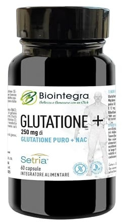 Glutatione Plus Forte, 60 Capsule di Glutatione puro con N-acetil-l-cisteina NAC e Cardo Mariano, dose 250 MG per Depurazione Organismo e Supporto Immunitario, naturale e clinicamente testato