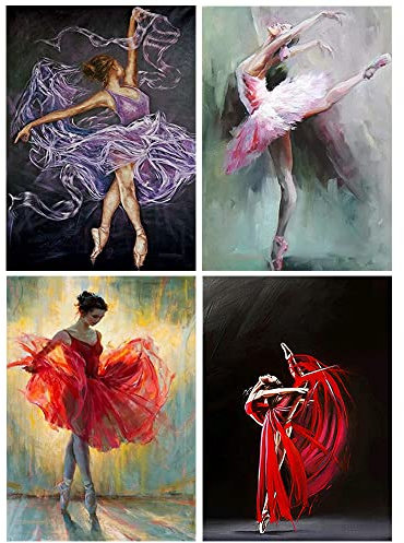 30x40CM| DCIDBE DIY 4 Lot 5D Diamond Painting Rond/Broderie Peinture Diamant Strass Complet Femme Fille Artisanat Décor Mur À La Maison Cadeau pour Femme/Soeur/Mariage/Anniversaire-Ballet Danseuse