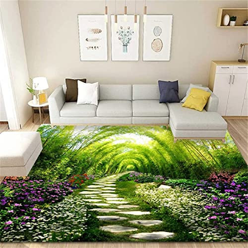 Teppich Wohnzimmer Urwald, Grüner Bambus Teppich Waschbarer rutschfest, teppiche Moderne, Teppich Kinderzimmer, Deko Wohnzimmer Schlafzimmer Carpet, 140 x 200 cm