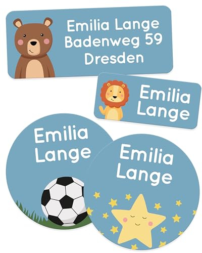 melu kids® Namensaufkleber Kinder Set für Kleidung & Gegenstände (100 Stück) Namensetiketten für Kindergarten/Schule, Selbstklebend und waschmaschinenfest - blau