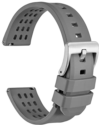 WOCCI 22mm Rallye Uhrenarmband, FKM Gummi Armband, Schnellverschluss, Silberne Gebürstete Schnalle (Grau)