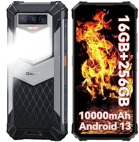 OUKITEL WP26 Rugged Smartphone, 10000mAh Rugged Phone Android 13 16GB(8+8)+256GB,1200 Lumens Camping Light Waterproof Phone, 6,58 Inch Mobile Phones Sim Free Unlocked 4G,NFC,GPS,OTG,Global Version
