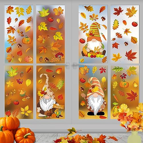 6 Blatt Erntedankfest Fensteraufkleber, Herbst Blätter Fensteraufkleber Thanksgiving Fenster Dekorationen Thanksgiving Fenster Aufkleber Herbst Fenster Aufkleber für Thanksgiving (6 Blatt)