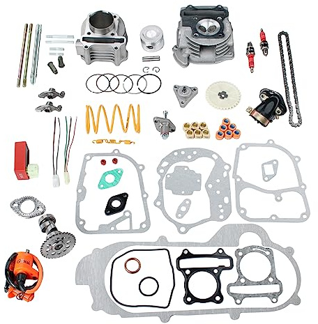 Glixal GY6 100cc 50mm Complete Big Bore Cylinder Rebuild Kit with Performance Big Valve Cylinder Head Assy for 139QMB 139QMA 147QMD Engine Scooter Moped ATV Go-Kart (69mm-18.5/20.5mm Larger Valves)