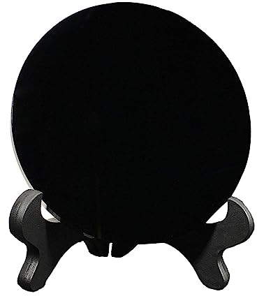 Baoblaze Schwarzer Obsidian Spiegel, Obsidian Wahrsagespiegel, Schwarz Feng Shui Spiegel mit Halterung, Natürlich Schwarzer Obsidian Scrying Spiegel für Heimdekoration-Yoga Meditation, 6CM