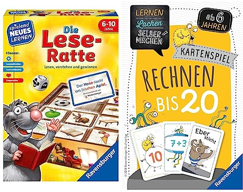 Ravensburger 24956 - Die Lese-Ratte & 80349 - Lernen Lachen Selbermachen: Rechnen bis 20, Kinderspiel ab 6 Jahren, Lernspiel für 1-5 Spieler, Kartenspiel, Mathematik
