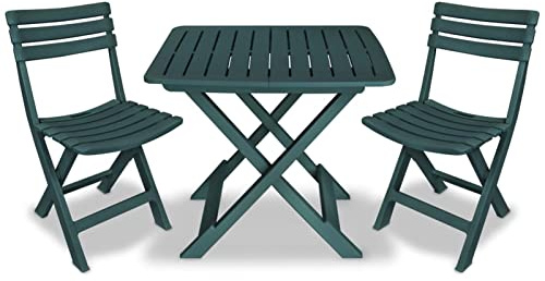 Homgoday Bistro-Set 3-teilig, zusammenklappbar, aus grünem Kunststoff, Gartenmöbel-Set, Tisch und Stühle für den Außenbereich, Gartenmöbel-Set