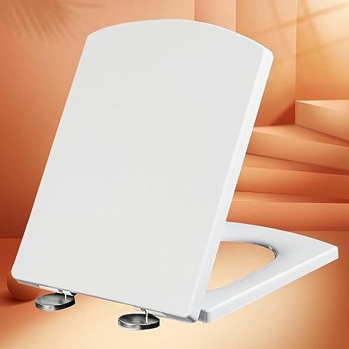 Toilettendeckel mit Absenkautomatik, Wc Sitz Eckig Weiß Eckig Toilettensitz Klositz Antibakterieller Stabile Easy-Clean Wc Deckel Top-Installation,white-37 * 47cm