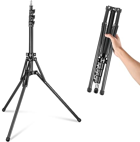 NEEWER Stativo Luce in Metallo con Gambe Reversibili 180°e Borsa, 178cm Treppiede Stativo Portatile con Vite 1/4” 5/8” per Fotografia Interna Esterna Speedlite Strobo Ring Light Softbox, ST178R Nero