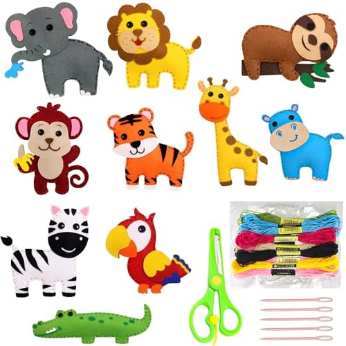 NTGRTY Nähset für Kinder, Filztiere Nähen Set, Pädagogisches DIY Handwerker Set für Anfänger, Tierformen Kuscheltiere Art Craft