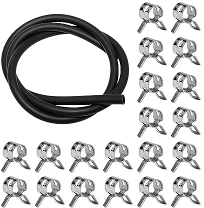 Benzinschlauch Kit, 3 Meter Kraftstoffleitung, Ø 6,4mm Innendurchmesser Kraftstoffschlauch mit 20 Stücke Schlauchschellen für Motorräder, Rasenmäher, Roller, Autos, LKWs