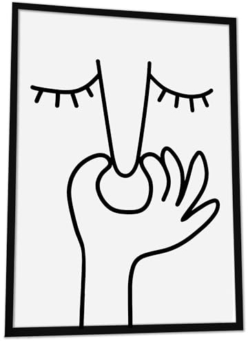 JUHMI Badezimmer Deko Bilder, HD Kunstdruck Bilder mit Rahmen, Wand Deko Aesthetic - WC Schild als Bad Deko Poster oder Gäste WC Deko: Nase Zuhalten, A4 (21x29,7cm) mit Holz Rahmen