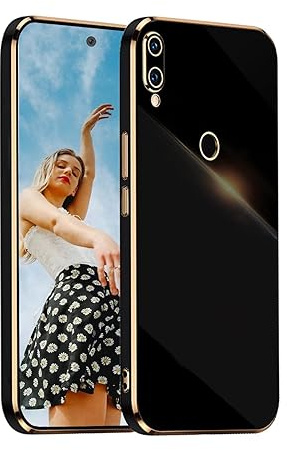 Kaywzo Hülle für Huawei Y6 2019,TPU Galvanisiertes Stoßfeste Handyhülle,Glänzend Spiegel Kratzfeste Schutzhülle,Ultra Dünn Silikon Cover Case,Schwarz