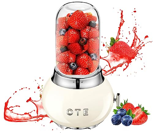 OTE Blender Smoothie Maker Portable Blender Electric Mixer with 14 OZ High Boron Glass Container To Go 400ml Juicer Machines, Milkshake, Fruit and Vegetable Drinks -Beige