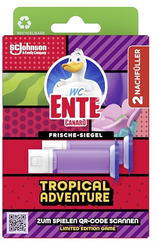 WC-Ente Frische-Siegel Nachfüller, körbchenloser WC-Reiniger, WC Duft, Tropical Adventure, 4 x 2 Nachfüller (8 Stück)