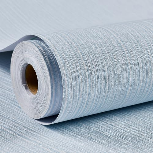 Haimin Grasscloth Wallpaper Textured 24in X 393in Fabric Contact Paper Light Blue Wall Paper Textured Linen Wallpaper Peel and Stick Self-Adhesive Thick Vinyl Embossed Film Wallpaper