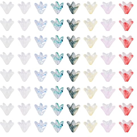 Crafans Lilien-Lampwork-Perlenkappen, 8 Farben, Blumenperlen, Kegel, handgefertigt, Lampwork-Endkappen, Perlen, Großpackung für DIY-Ohrringe, Halsketten, Windspiele, Schmuckherstellung, 80 Stück