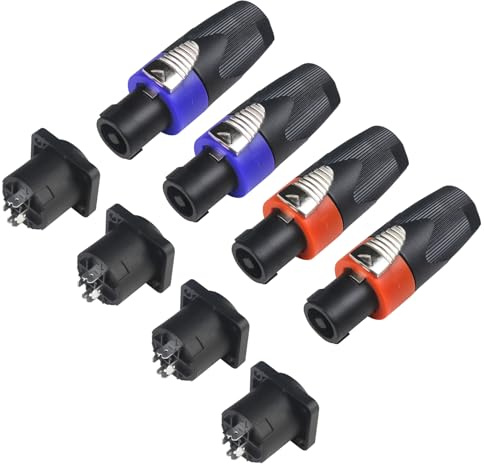 wecan Câble Speakon mâle Nl4fx Speakon mâle à 4 broches femelle vers mâle - Connecteur de haut-parleur Nl2fx avec fermeture rotative (4 jeux de connecteurs mâles et femelles)