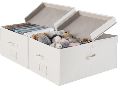 StorageWorks extra große Aufbewahrungsbox mit Deckel, 55‑Liter-Ordungsboxen mit doppelt offenem Deckel und Trennbrett, Kisten aufbewahrung mit Deckel, Mischung aus Beige, Weiß und Elfenbein, 2 Stück