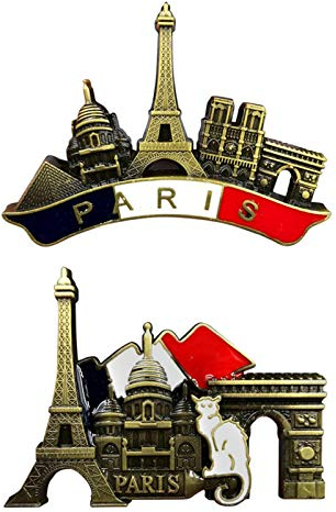 Retro Paris Fridge Magnets,2 Colorful Retro Paris Metal Decorative Refrigerators Sticker,Retro Paris Fridge Door Sticker,Imitation Retro Paris Fridge Magnets Kitchen Decoration Home Decor Souvenirs