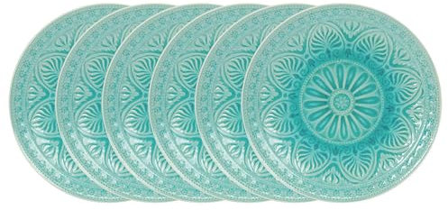 BUTLERS Teller Ø14cm 6er Teller Set SUMATRA Steinzeug Geschirr | Unterteller für Tassen | kleine Teller für Beilagen Dessert Snacks | Exotisch & gemustert | Mikrowellen- & spülmaschinenfest