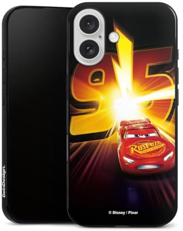 Slim Case extra dünn kompatibel mit Apple iPhone 16 Silikon Handyhülle schwarz Hülle Offizielles Lizenzprodukt Cars Lightning McQueen 95