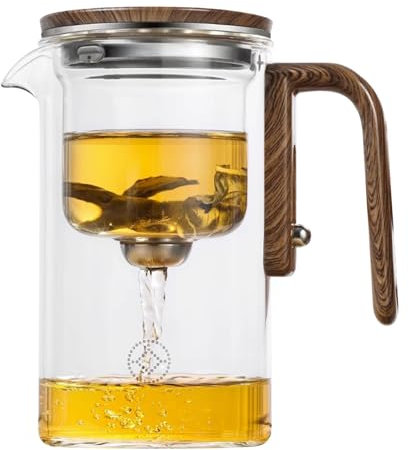 Enchantipot Magische Teekanne - Press Control Magic Teekanne Glas | Glas Teekanne mit Sieb | Glas Wasserkocher | Hexe Teekanne | Wassertrennung Glas Teekanne mit Holzgriff | Glas Teekanne mit Teesieb