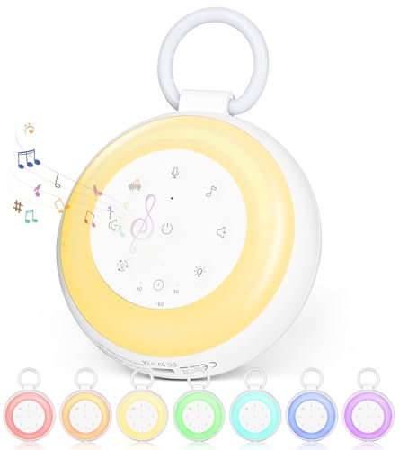 GuKKK Macchina Rumore Bianco, Rumore Bianco Neonato Portatile, 24 Suoni Rilassanti per Dormire, 7 Colori Luce Notturna, Multifunzionale White Noise Machine, 3 Impostazioni del Timer per Bambini Adult