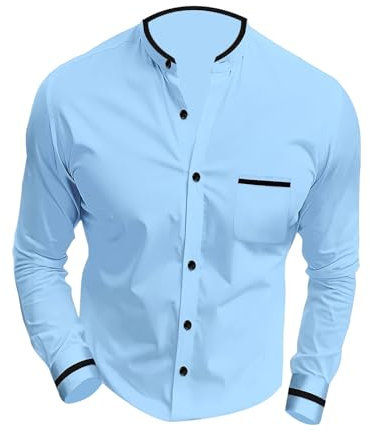 JUZILO Hemd Herren Stretch Hemd Ohne Kragen Herren Langarm Business Kausal Hemd Bügelleichtes Businesshemd Hemd mit Tasche