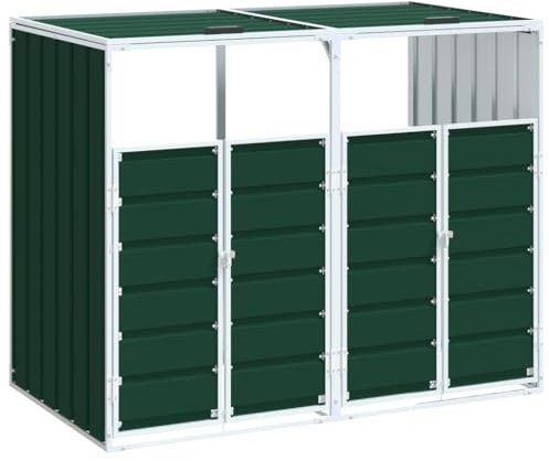 vidaXL Rangement à roulettes pour poubelles pour Deux bacs Acier, Rangement de poubelles, Rangement de poubelles de Jardin, Hangar à poubelles