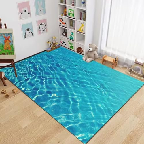 MINTIFNT 3D Ozean Meerwasser Strand Wasser Bereich Teppich Teppich Für Wohnzimmer Schlafzimmer Sofa Fußmatte Dekor Kriechen rutschfeste Bodenmatte 160x230cm