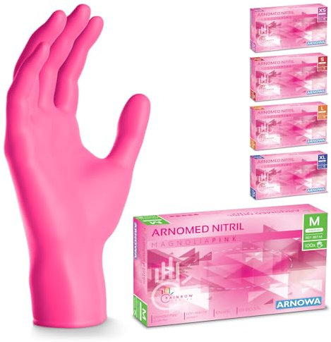500x ARNOMED® Guanti nitrile M Rosa, Guanti monouso senza polvere e lattice, Guanti plastica usa e getta dermanytril, Per cucina, pulizia casa, alimenti e tattoo XS, S, M, L, XL
