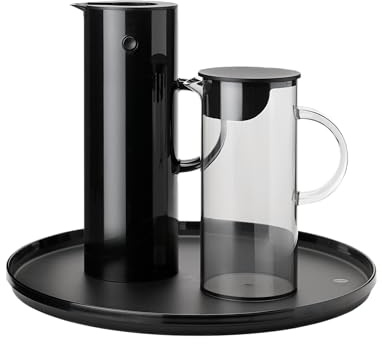 Servier-Set, 3-teilig, Isolierkanne, Wasserkanne und Tablett, Schwarz