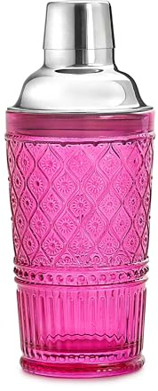 Godinger Cocktail Shaker, Martini Shaker, Glass Cocktail Shaker, Vintage Decor - 17oz, Claro Collection, Pink