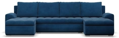 Mebligo - Ecksofa mit Schlaffunktion und 3 Bettkasten FORESTA 302x89x159 (BxHxT) Cord - Dunkelblau - Couch U Form, Sofa im Sitz: Wellenfeder + Schaumstoff, Sofas & Couches, Eckcouch