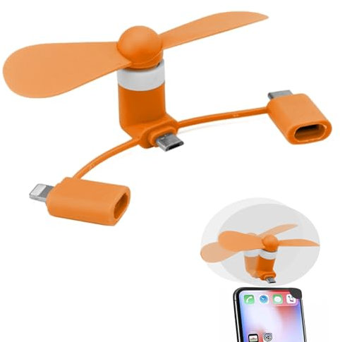 Comioke Mini Phone Fan, USB-Ventilatoren, 3-in-1 Handy-Ventilator, Kompatibel mit i-P-hone/i-P-ad/Android-Smartphone/Tablet, Micro-USB/Typ C/Lightning-Port-, Mini-Handy