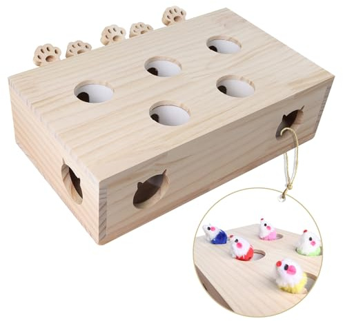 Vefhby Interaktives Katzenspielzeug Holz Spielzeug, Katzenspielzeug Selbstbeschäftigung Puzzle Box mit Spielzeugen für Katzen Natürliches Holzdesign Spielzeug für Katzen für Jedes Alter