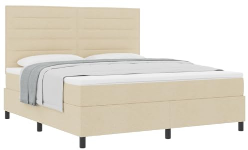vidaXL Boxspringbett mit verstellbaren Beinen und Matratze Set 180X200 cm modernes Design in Beige Braun perfekt für Schlafzimmer Dekor langlebiger Stoff Holz Konstruktion Möbel Schutzrahmen Topper