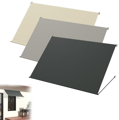 UISEBRT Tenda da sole avvolgibile 400x143 cm, ombra per balcone in tessuto poliestere da 180 g/m², tenda a caduta con braccio in alluminio, tenda da balcone resistente ai raggi UV, ombra per finestre