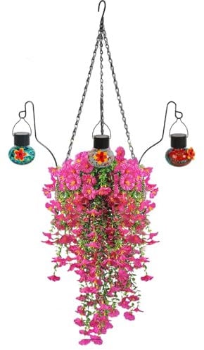 Fake Flowers for Outside, Realistic Fake Flowers With Bird Feeder, Artificial Plants for Spring Door Patio Wall Front Gazebo Fall Deck