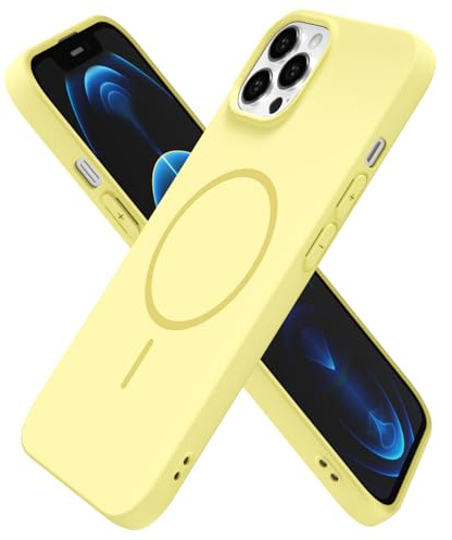 oakxco for iPhone 12 Pro Max Case Silicone Mag Safe, Magnetic Slim Thin Phone Case Compatible with Magsafe Wireless Charging, Cute Girly Aesthetic Soft Rubber Gel Safecase for Women Girls, Yellow