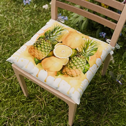 PETTI Artigiani Italiani - Cuscini per Sedia Cucina, Set 6 Cuscini per Sedie, Coprisedie in Microfibra con Stampa Digitale e Laccetti, Disegno Frutta Limoni e Ananas, 100% Made in Italy